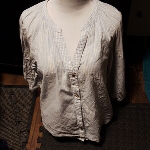 Anne Klein Cream and Gold Stripe Button-Front Blouse